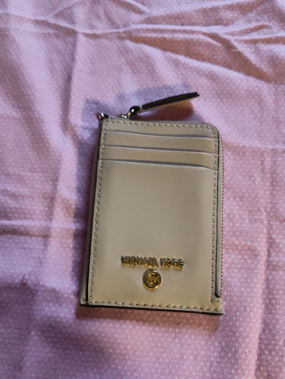 Michael Kors Beige Zip Card Case Wallet